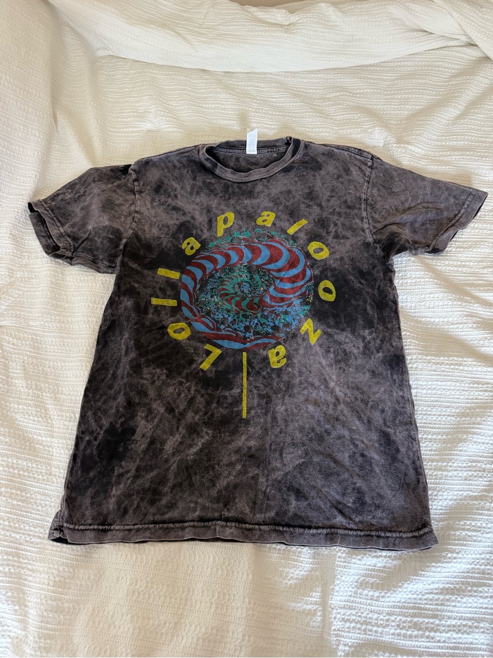 Black Tie-Dye Graphic Short Sleeve Tee with Yellow Spiral Accent